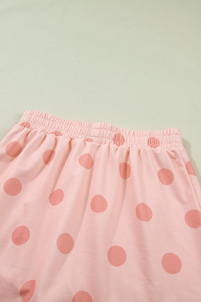 Ribbed Trim Polka Dot Print Tank Split Mini Skort 2pcs Set
