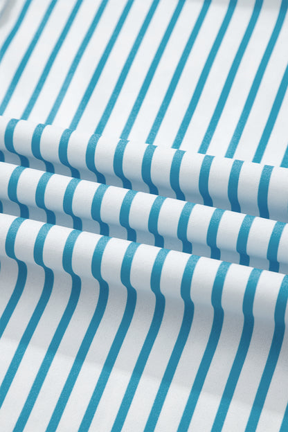 Brown Stripe Contrast Leopard Patchwork Long Shirt Dress with Slits