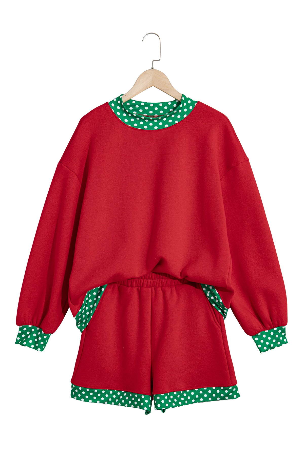 Polka Dot Trim Baggy Pullover 2pcs Short Set
