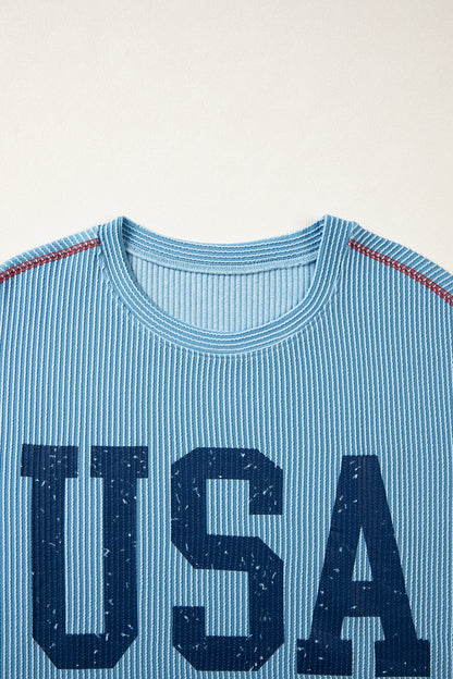 USA Graphic Half Sleeve Loose Ribbed Top