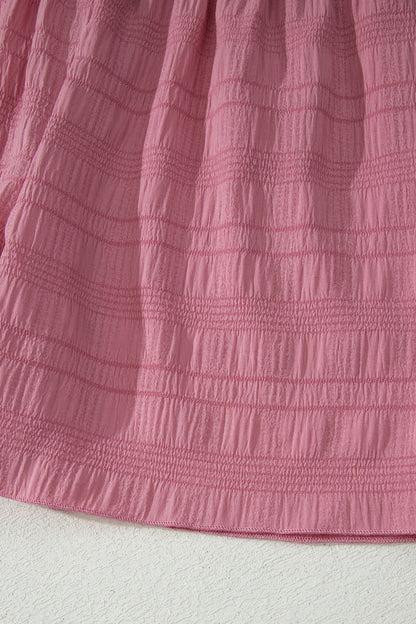 Textured Square Neck Top and Shirred High Waist Shorts Set