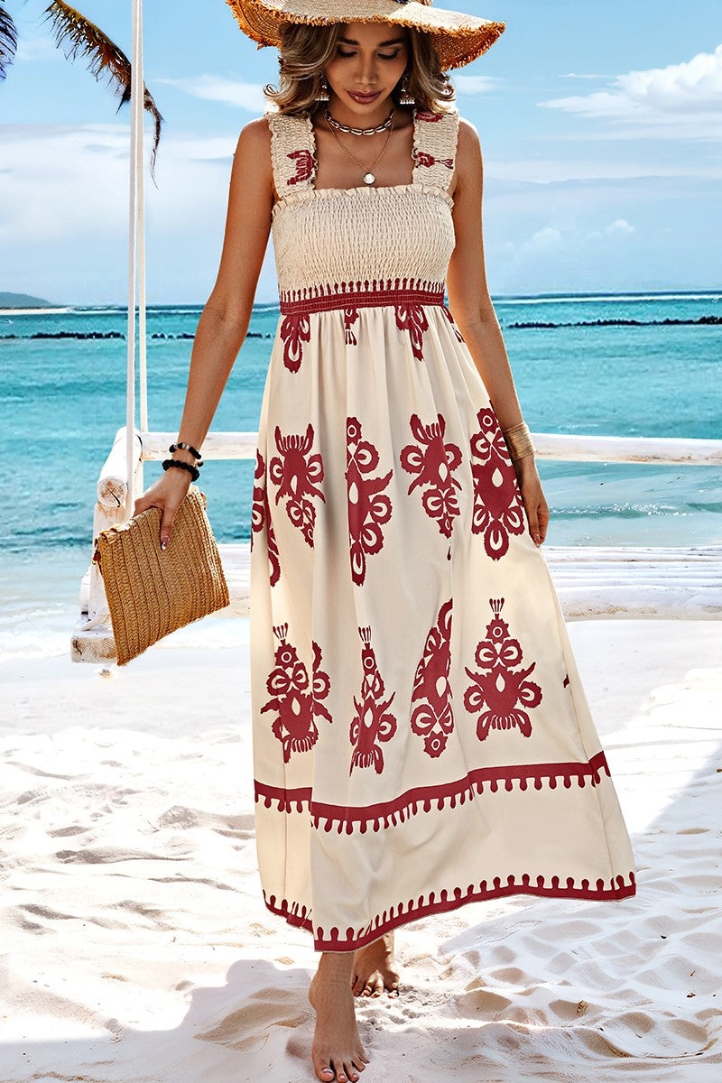 Ruched Square Neck Sleeveless High Waist Empire Dress