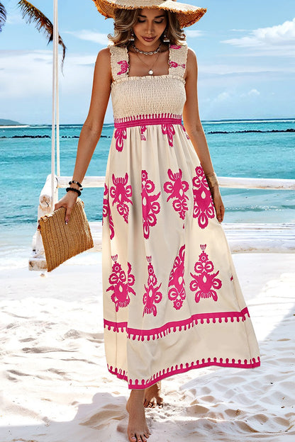 Ruched Square Neck Sleeveless High Waist Empire Dress