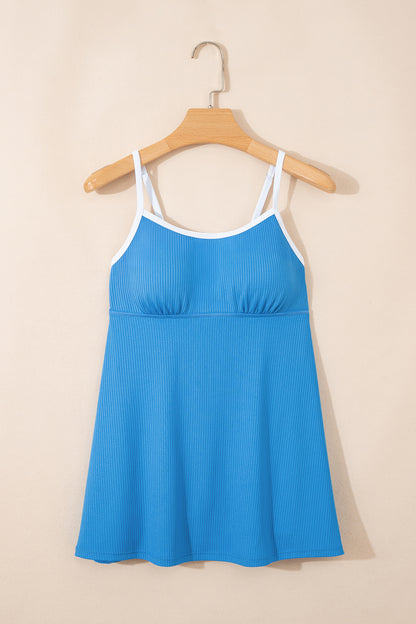 Color Block Edge Ribbed Pocketed Lined Swim Dress
