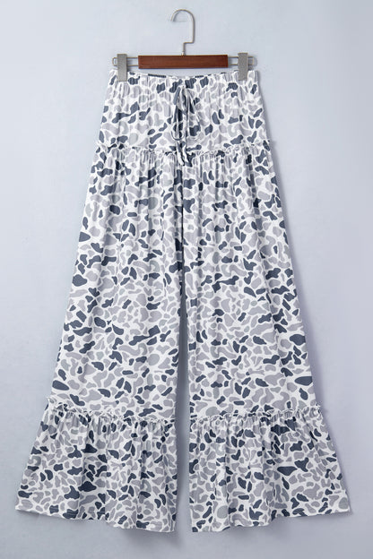 Beige Camo Print Wide Leg Casual Pants