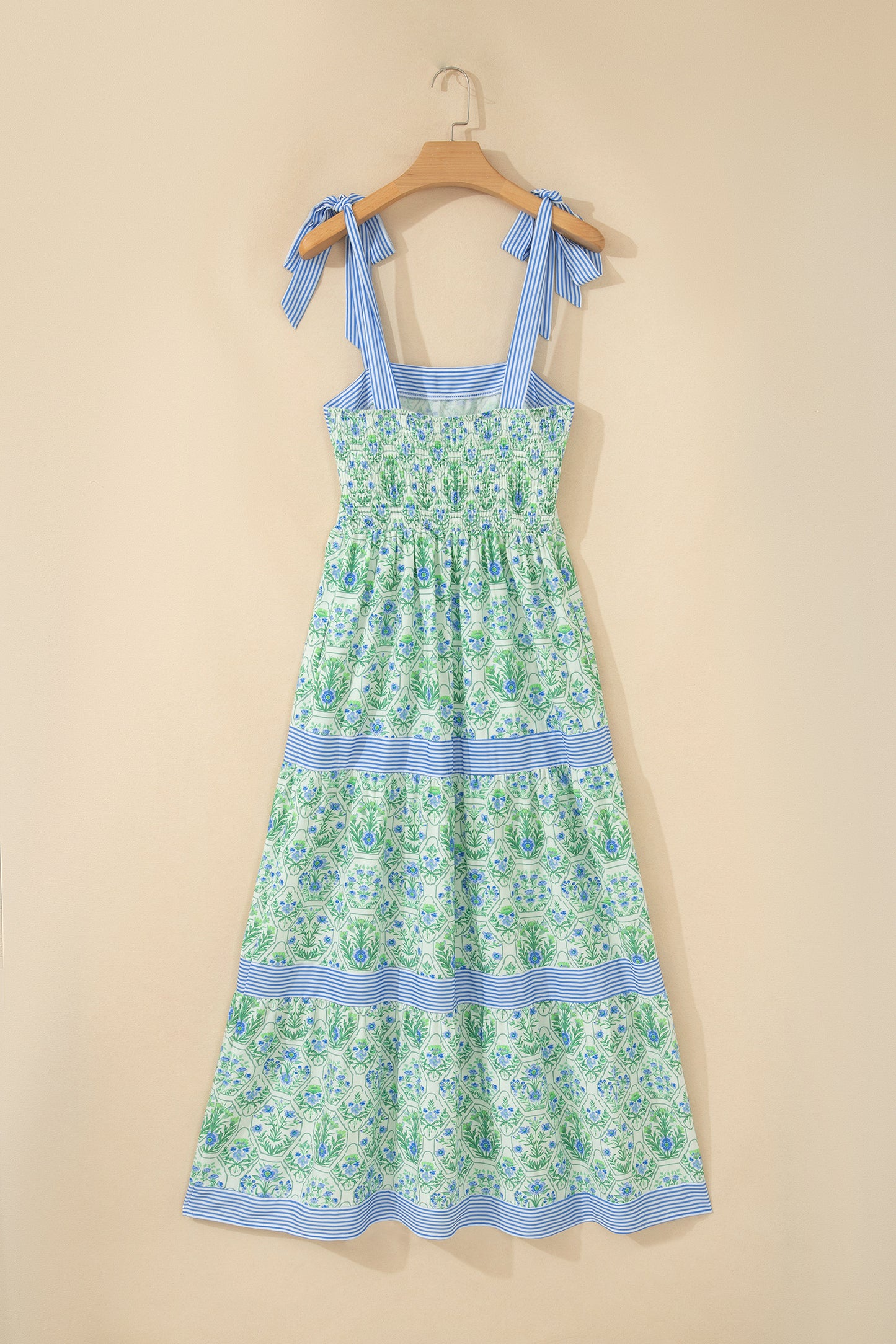 Geometric Floral Print Striped Patchwork Detail Sleeveless Dress