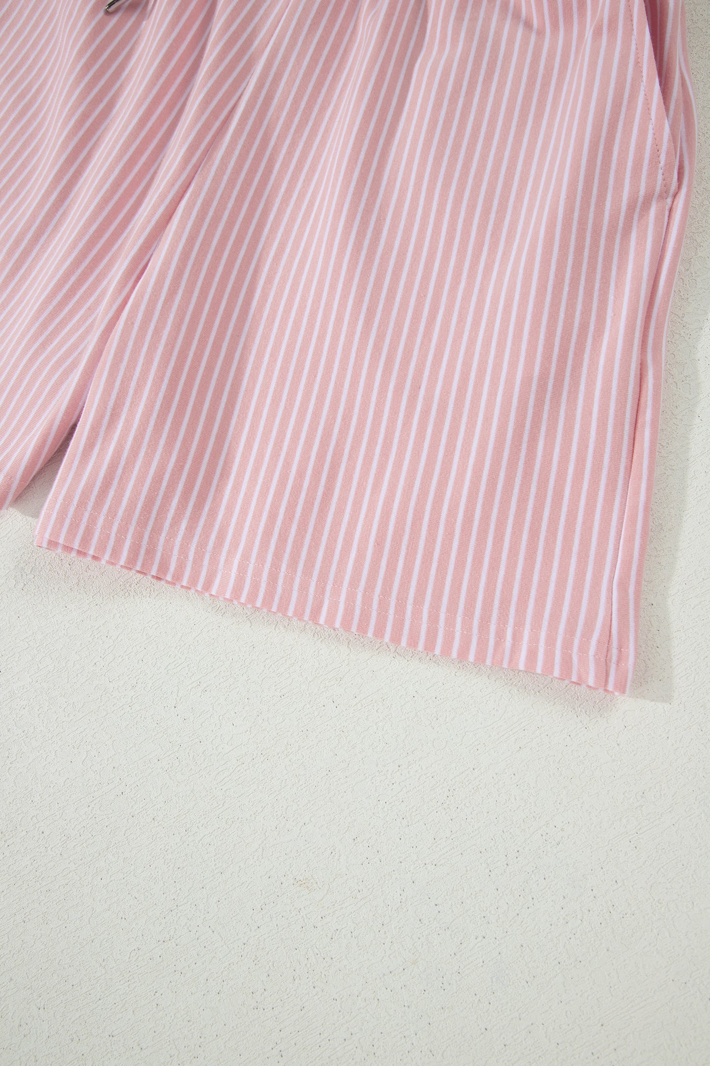 Stripe Dolman Sleeve Polo Shirt and Drawstring Shorts Set