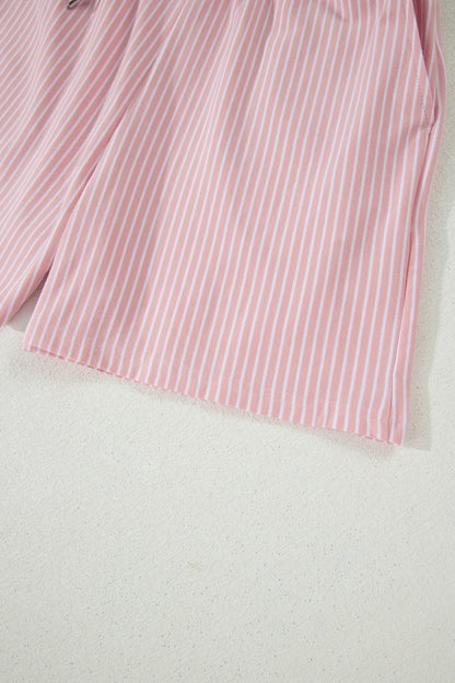 Stripe Dolman Sleeve Polo Shirt and Drawstring Shorts Set
