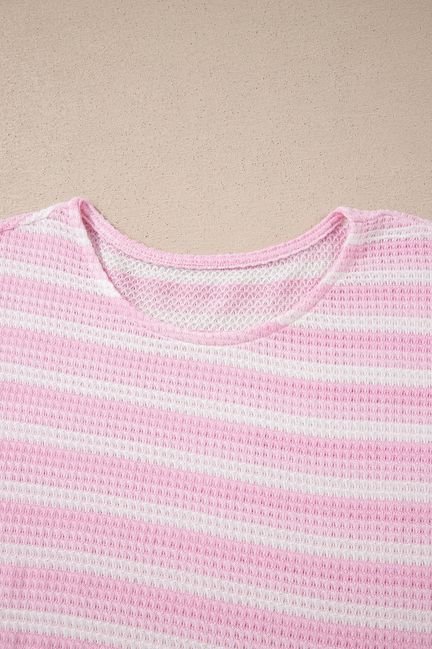 Pink Striped Print Waffle Knit T Shirt