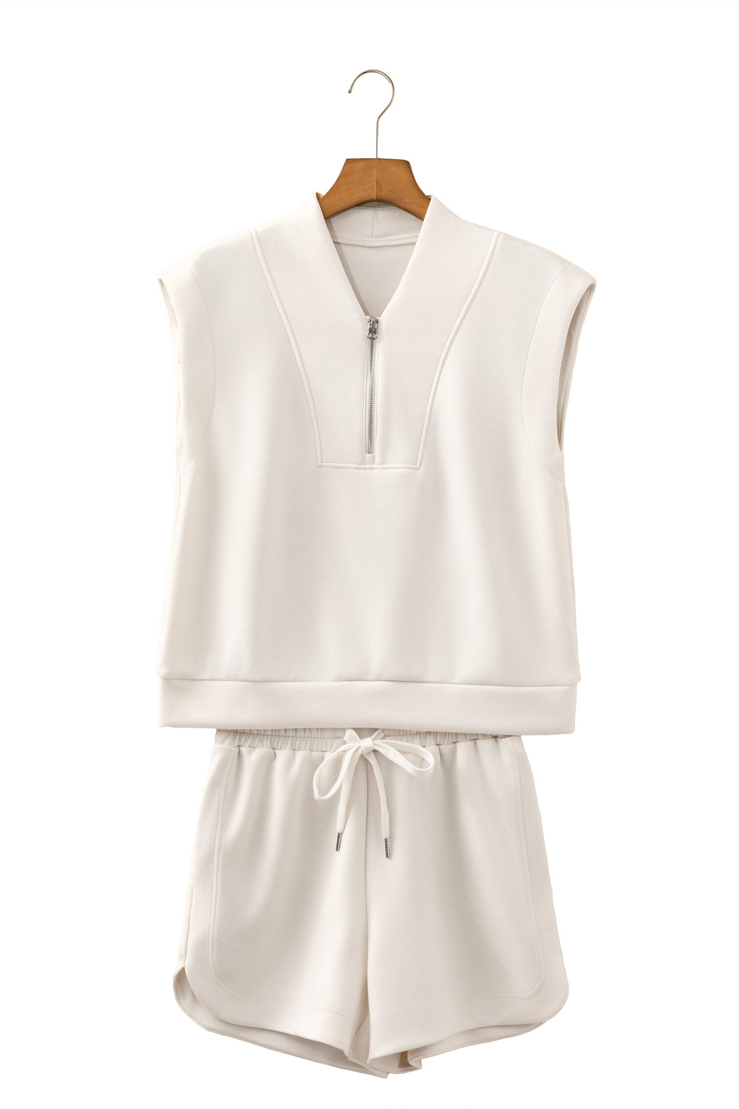 Quarter Zip Sleeveless Top Drawstring Shorts Casual 2pcs Outfit