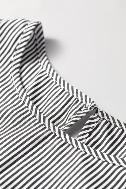 Stripe Striped Ruffle Sleeve Short Sleeve Round Neck Casual Shift Blouse