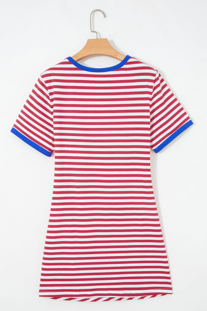 Stripe Nautical Tie Contrast Trim Round Neck T Shirt Mini Dress