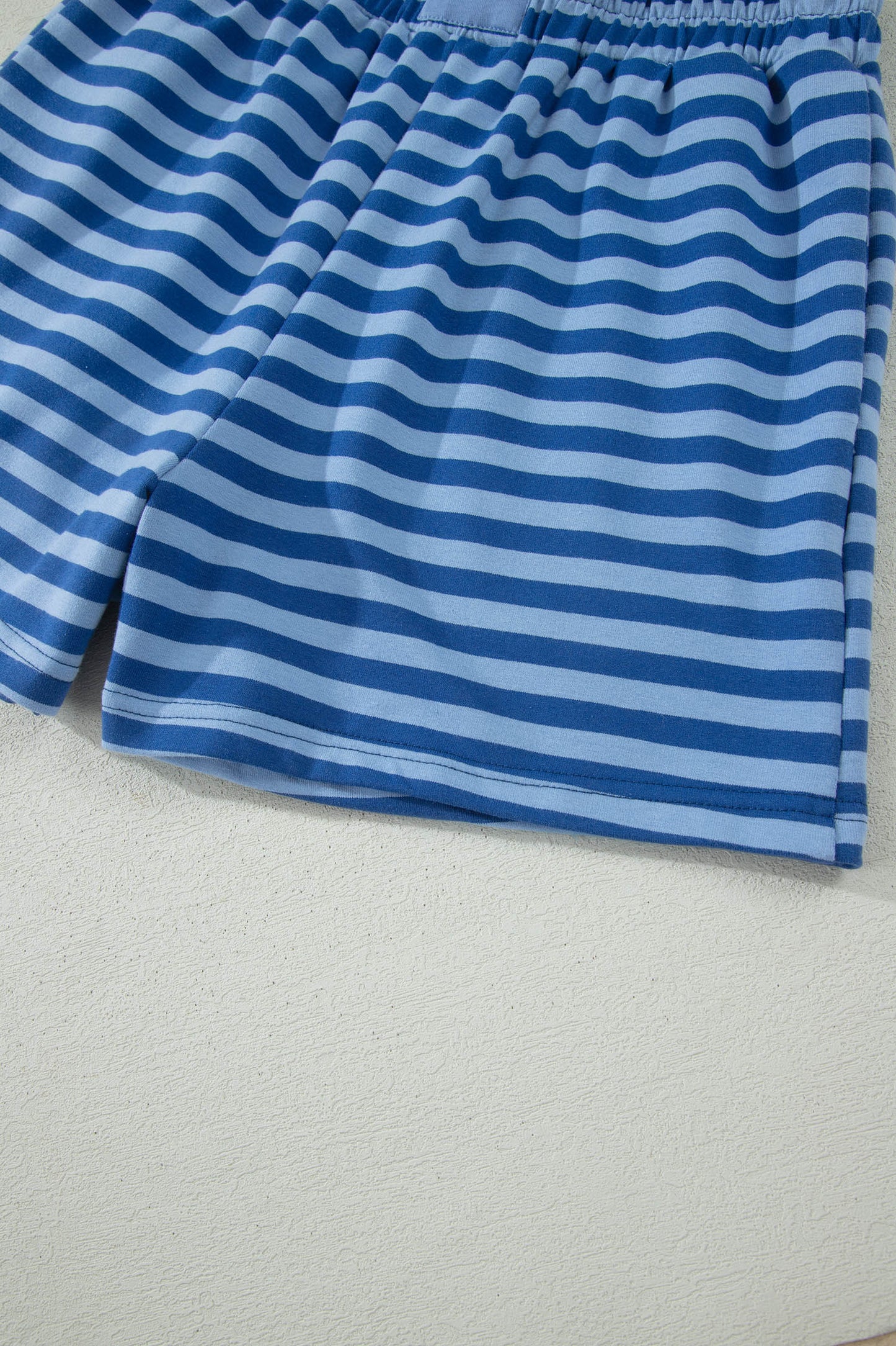 Striped Ribbed Cotton Two-Piece Short Set with Chest Patch Detail