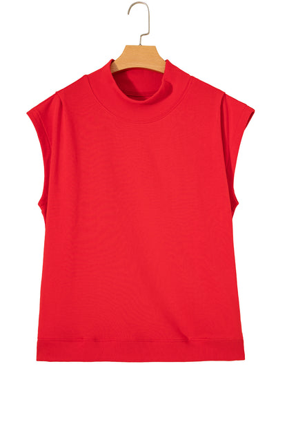 Solid Color High Neck Cap Sleeve Loose Top