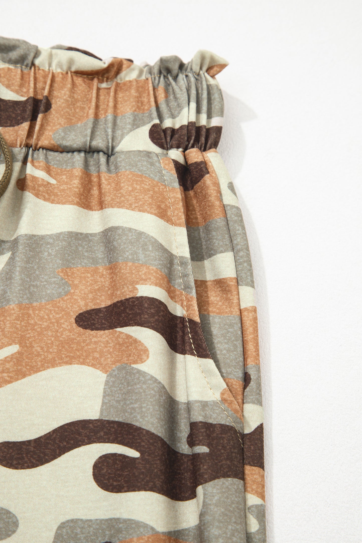 Green Camouflage Printed Drawstring Elastic Waist Jogger Pants