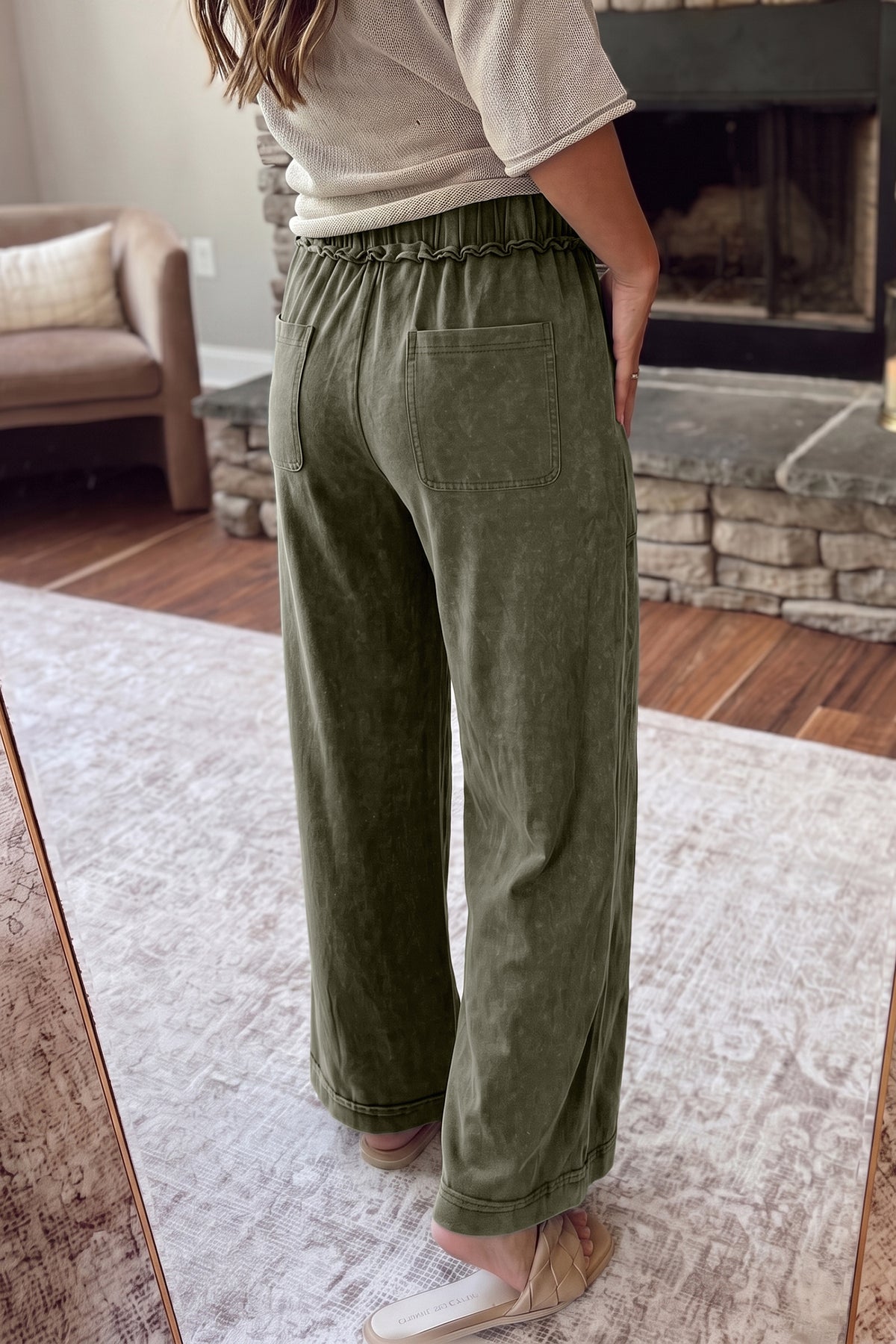 Mineral Wash Seam Detail Flare Leg Drawstring Pants