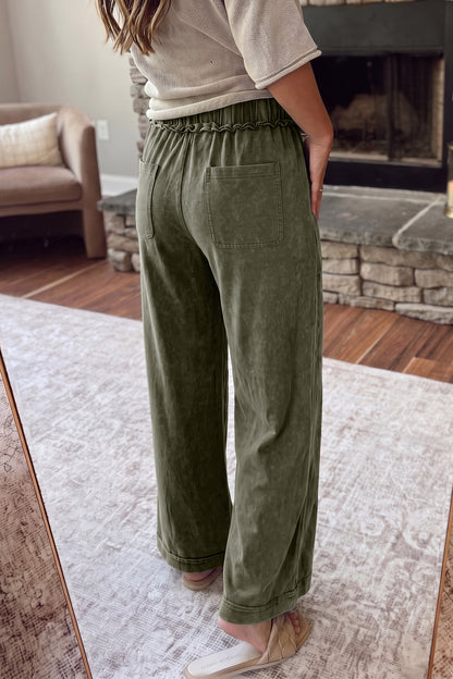 Mineral Wash Seam Detail Flare Leg Drawstring Pants
