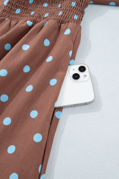 Polka Dot Print Contrast Trim V Neck Zip Up Sleeveless Dress