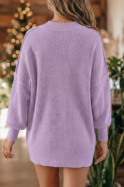 Long Sleeve Ribbed Knit Stand Neck Regular Fit Sweater