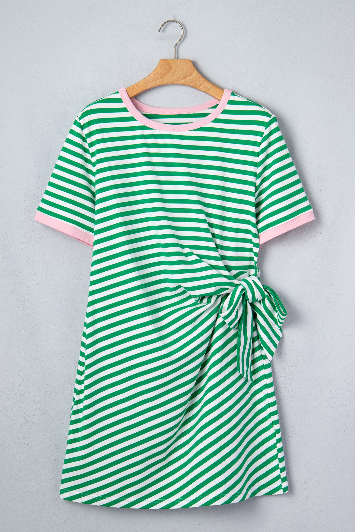 Stripe Nautical Tie Contrast Trim Round Neck T Shirt Mini Dress