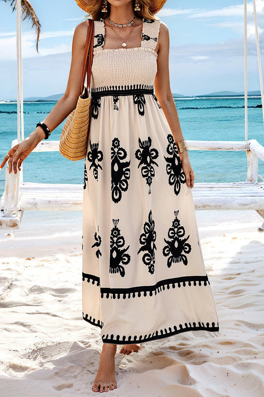 Ruched Square Neck Sleeveless High Waist Empire Dress | Dress - Women's | 011624, Dress, F, LK, maxi dress, new arrival | Elings