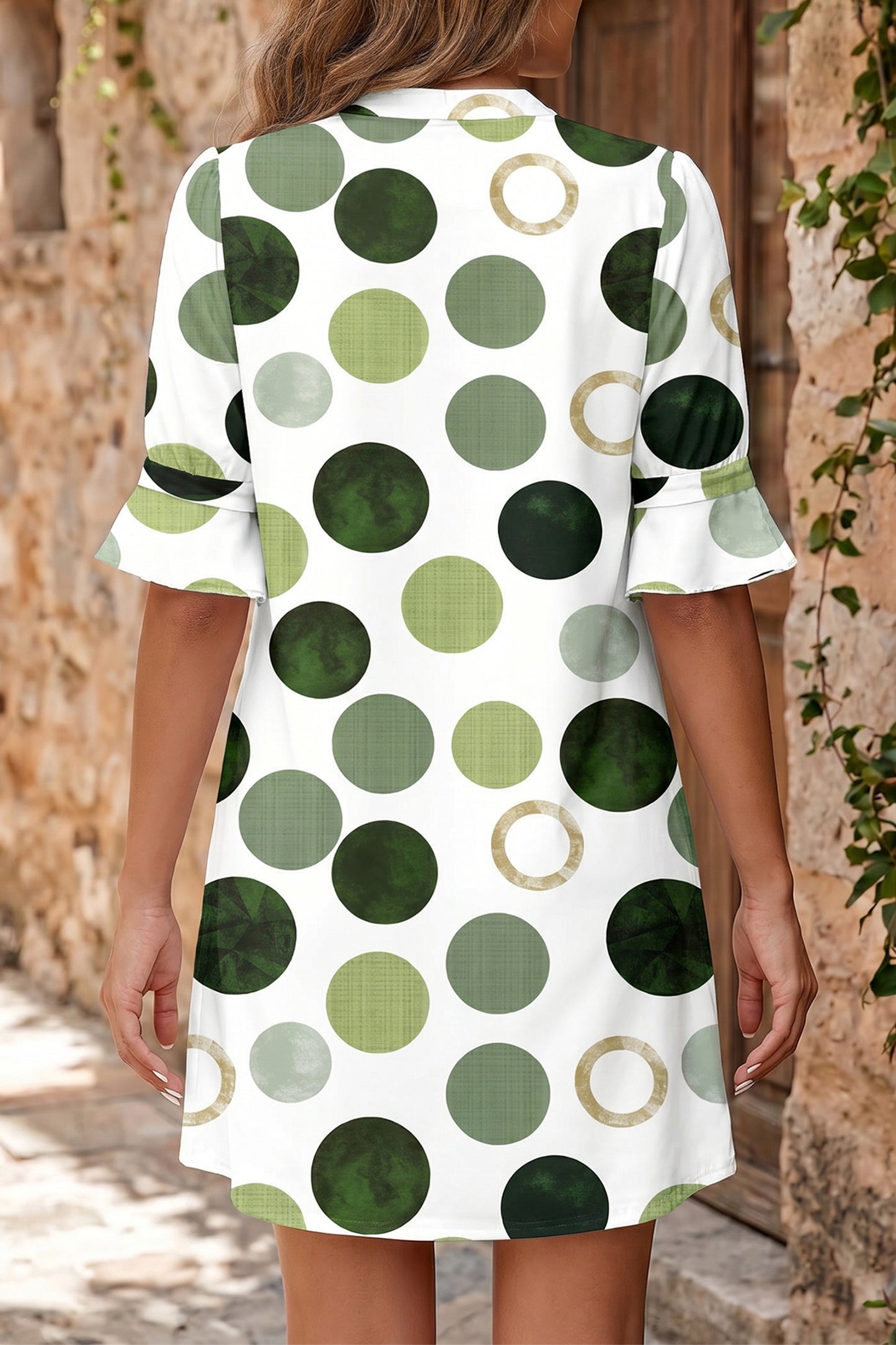 Polka Dot Print Flounced Half Sleeve Casual Vacation Style Mini Dress