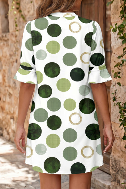 Polka Dot Print Flounced Half Sleeve Casual Vacation Style Mini Dress