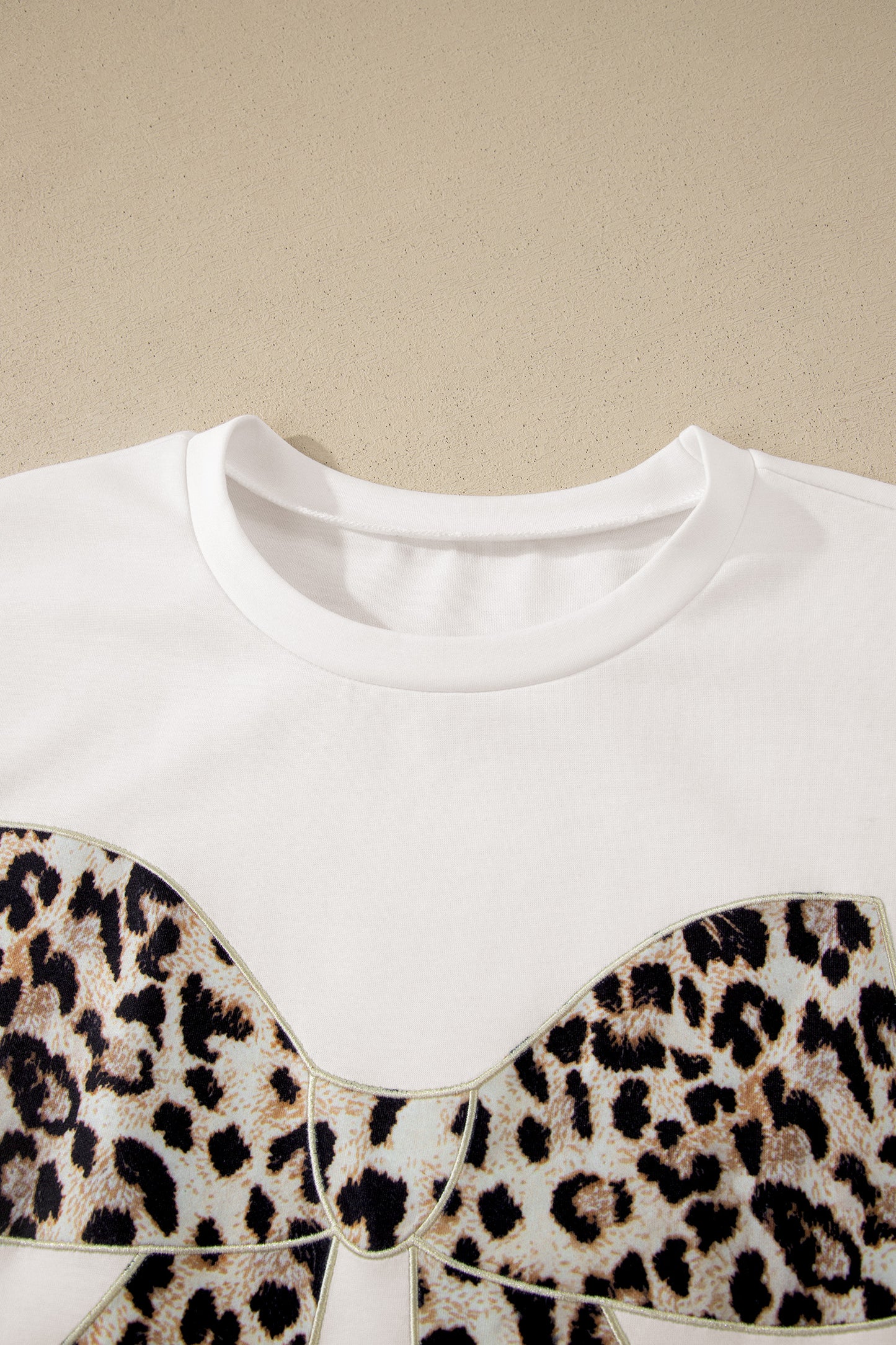 Contrast Leopard Bow Patched Short Sleeve T Shirt Long Dress