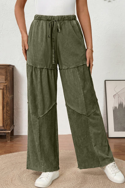 Wild Ginger Careys Mineral Wash Tiered Wide Leg Patchwork Drawstring Pants