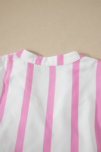 Stripe Ricrac Trim Notched Neck Half Sleeve Vacation Dress