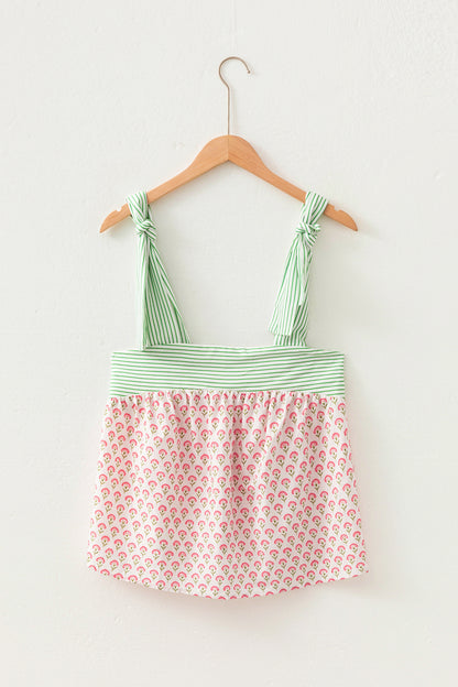 Fashion Printed Knot Straps Babydoll Tank Top