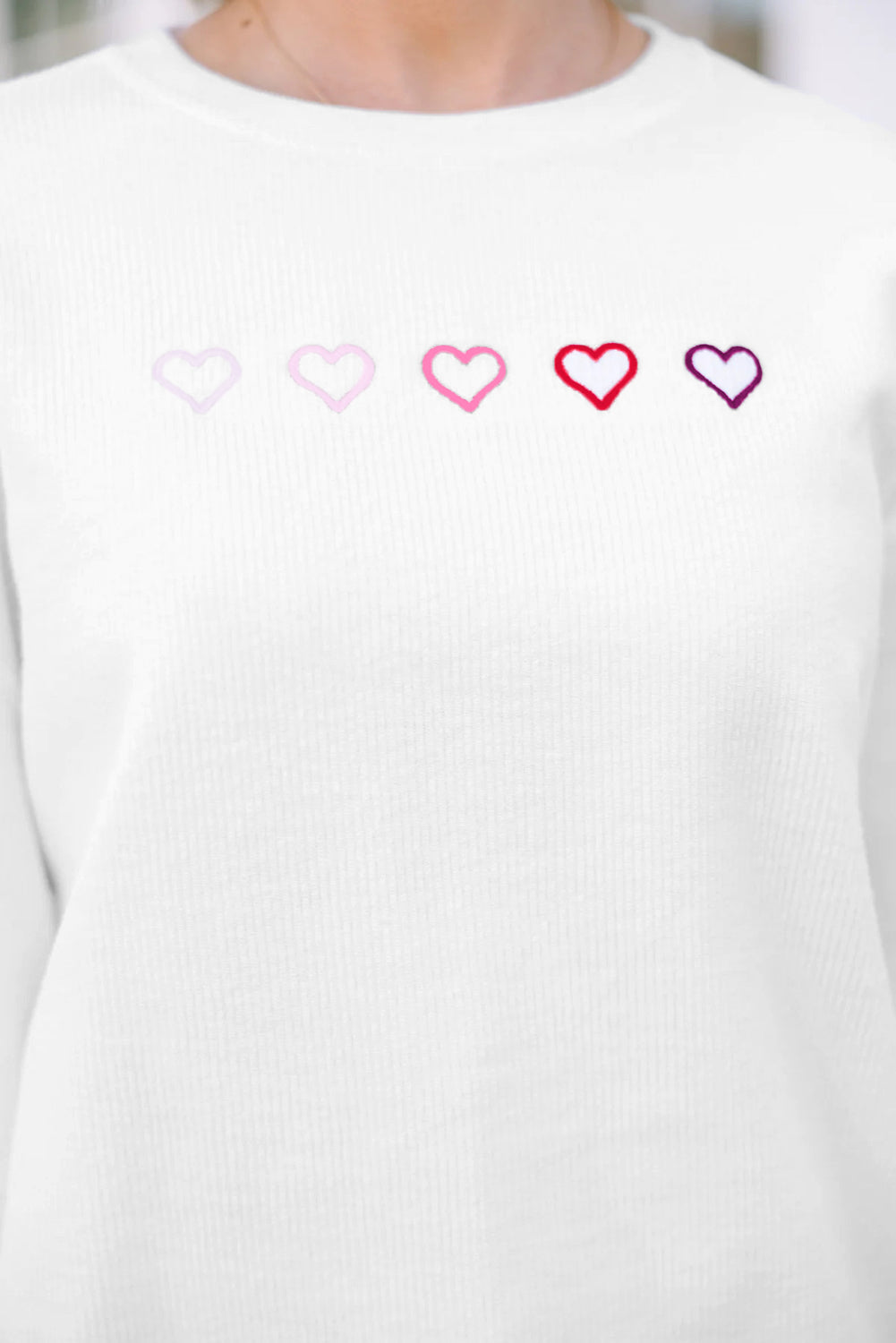Pink 3d Ribbed XOXO Heart Embroidered Drop Shoulder Sweatshirt