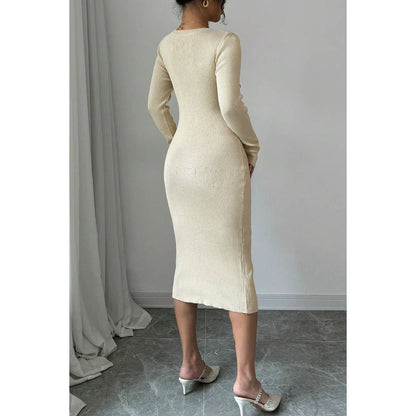 Solid Cross Wrap Knit Button Trim Bodycon Sweater