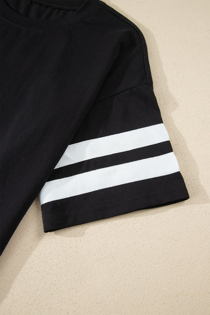 Varsity Striped Short Sleeve Crew Neck T Shirt