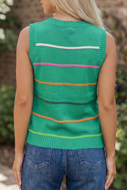 Stripe Round Neck Knitted Sweater Tank