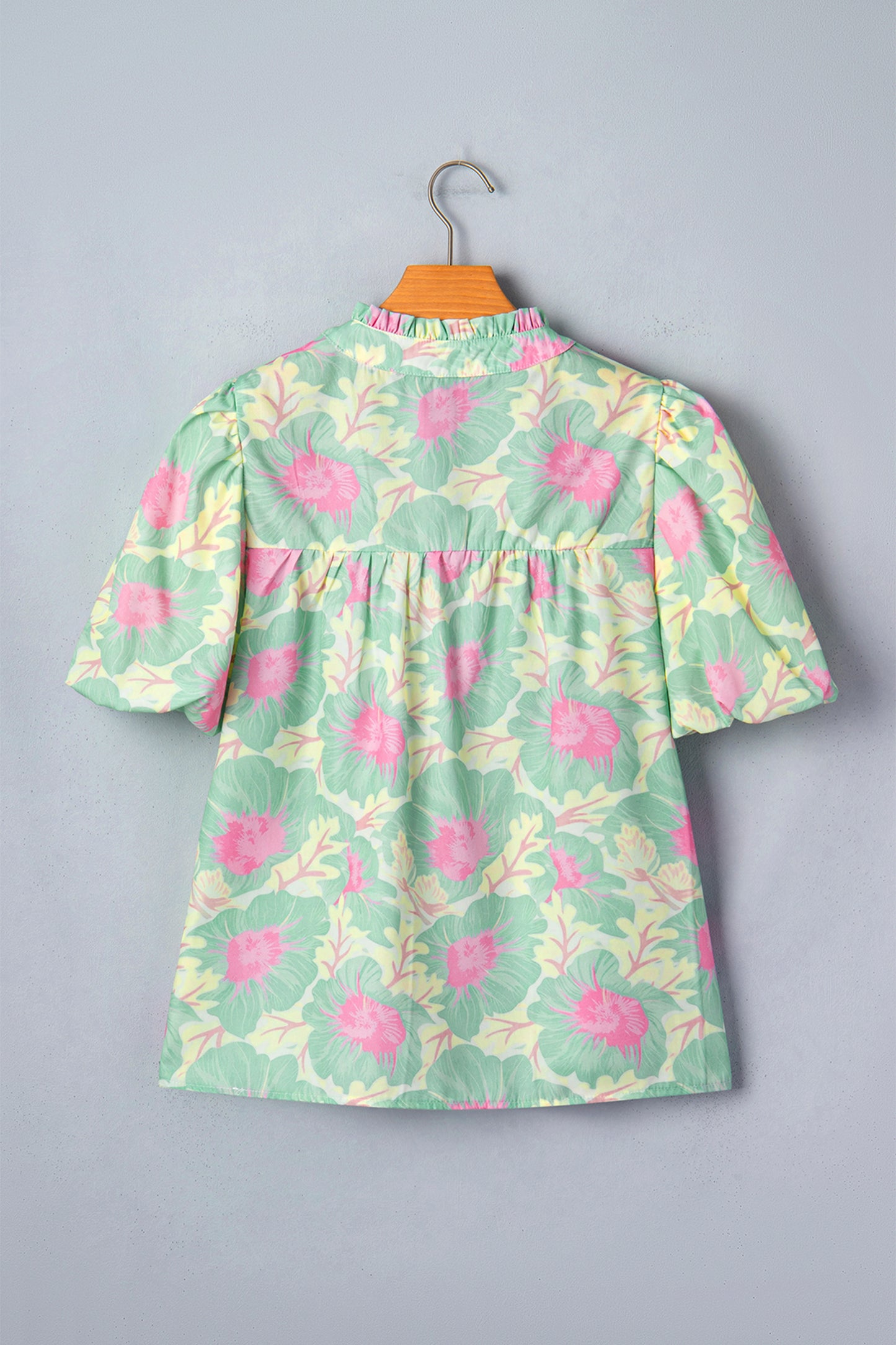 Short Bubble Sleeve Summer Floral Blouse