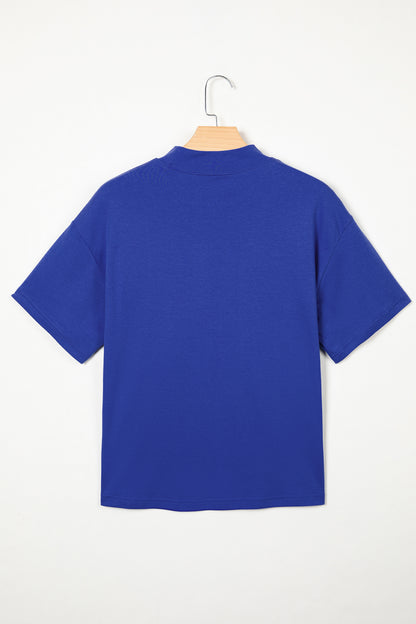 Pink Solid Color High Neck Oversize Tee