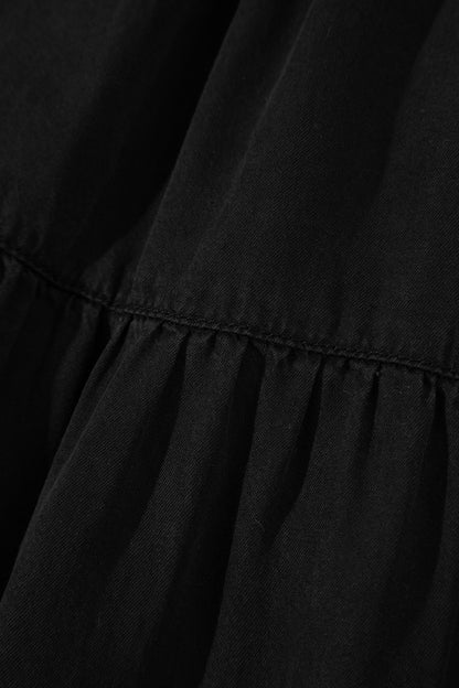 Elastic Waist Ruffled Tiered Flared Denim Maxi Skirt