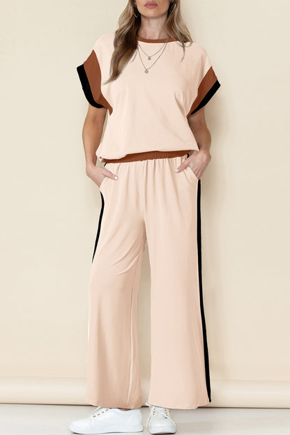 Color Block Detail Casual Two-piece Set