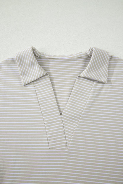 Stripe Dolman Sleeve Polo Shirt and Drawstring Shorts Set