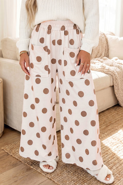 Polka Dot Wide Leg Elastic Waist Casual Pants