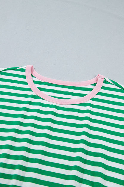 Stripe Nautical Tie Contrast Trim Round Neck T Shirt Mini Dress