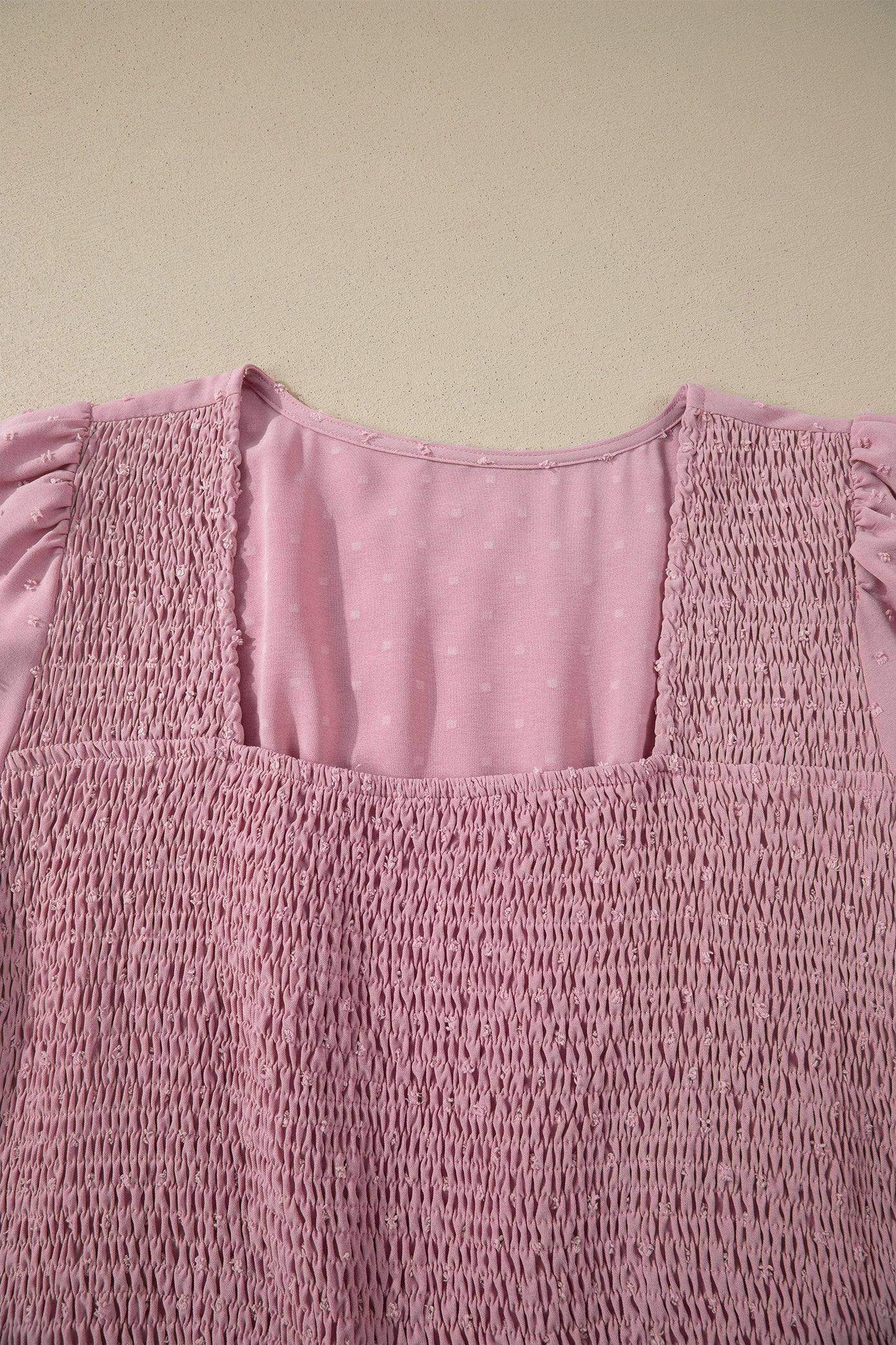 Pink Plus Size Swiss Dot Short Sleeve Smocked High Waist Flowy Midi Dress