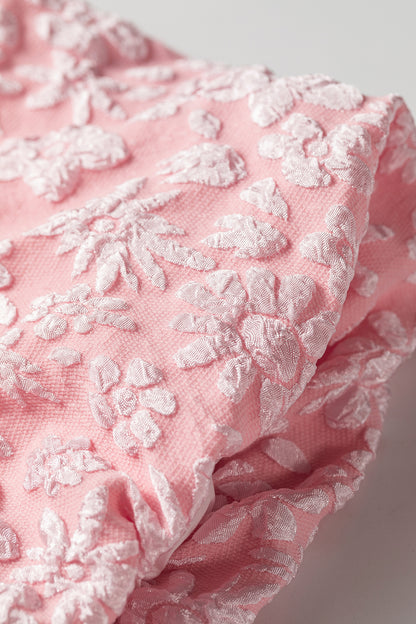 Floral Textured Jacquard Puff Sleeve Blouse
