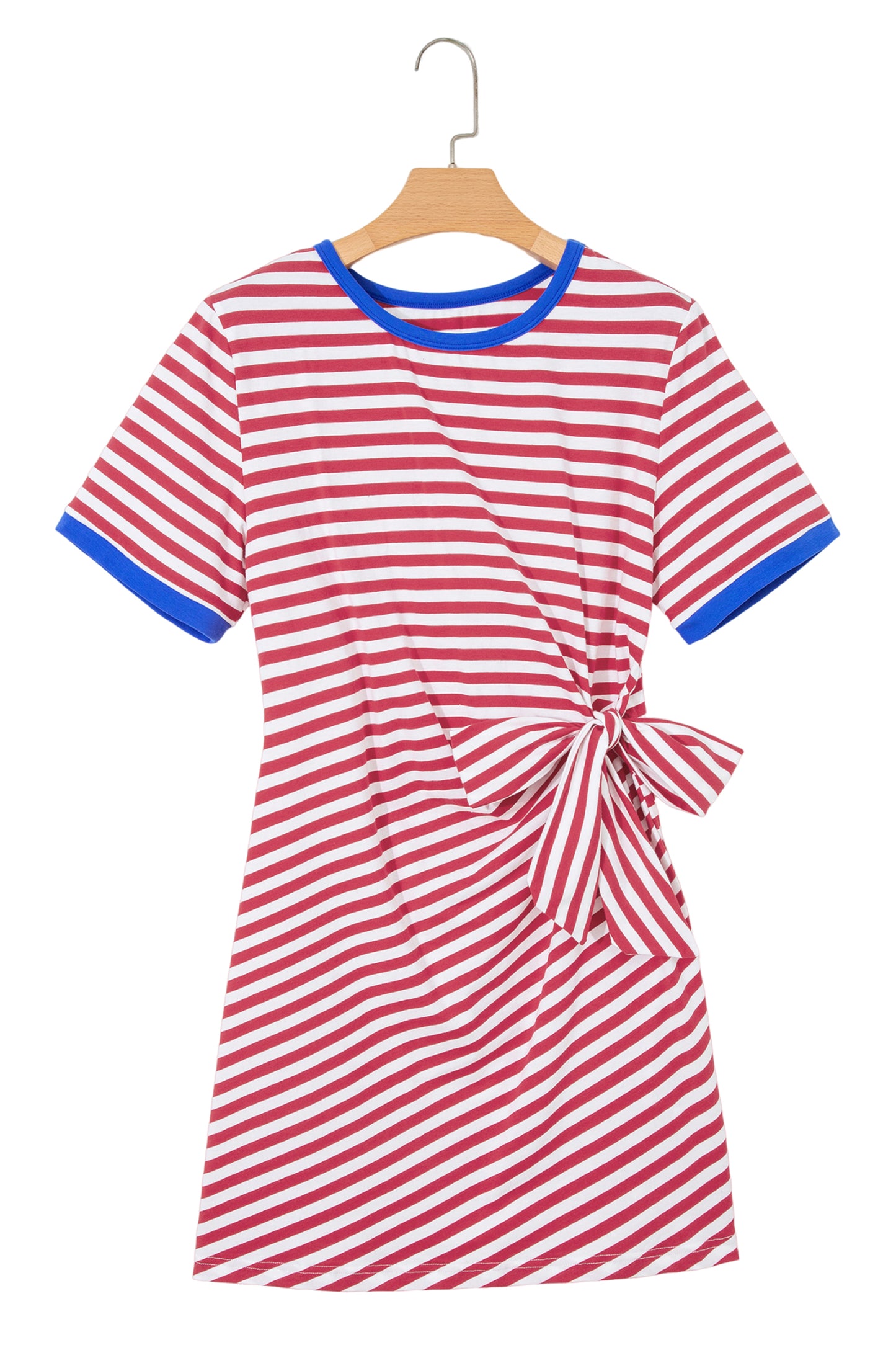 Stripe Nautical Tie Contrast Trim Round Neck T Shirt Mini Dress