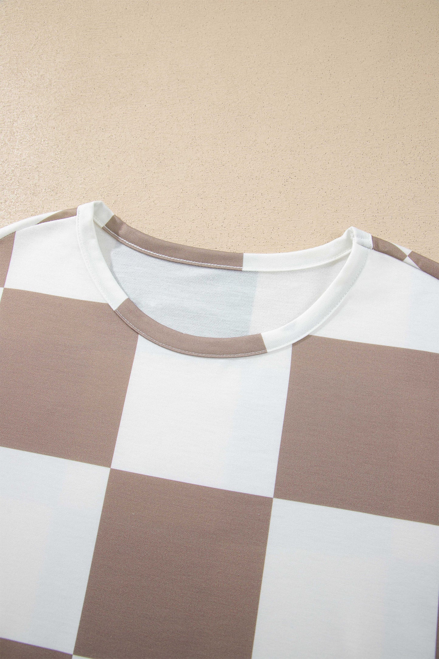 Checkerboard Plaid Long Sleeve Solid Color Shorts 2pcs Set