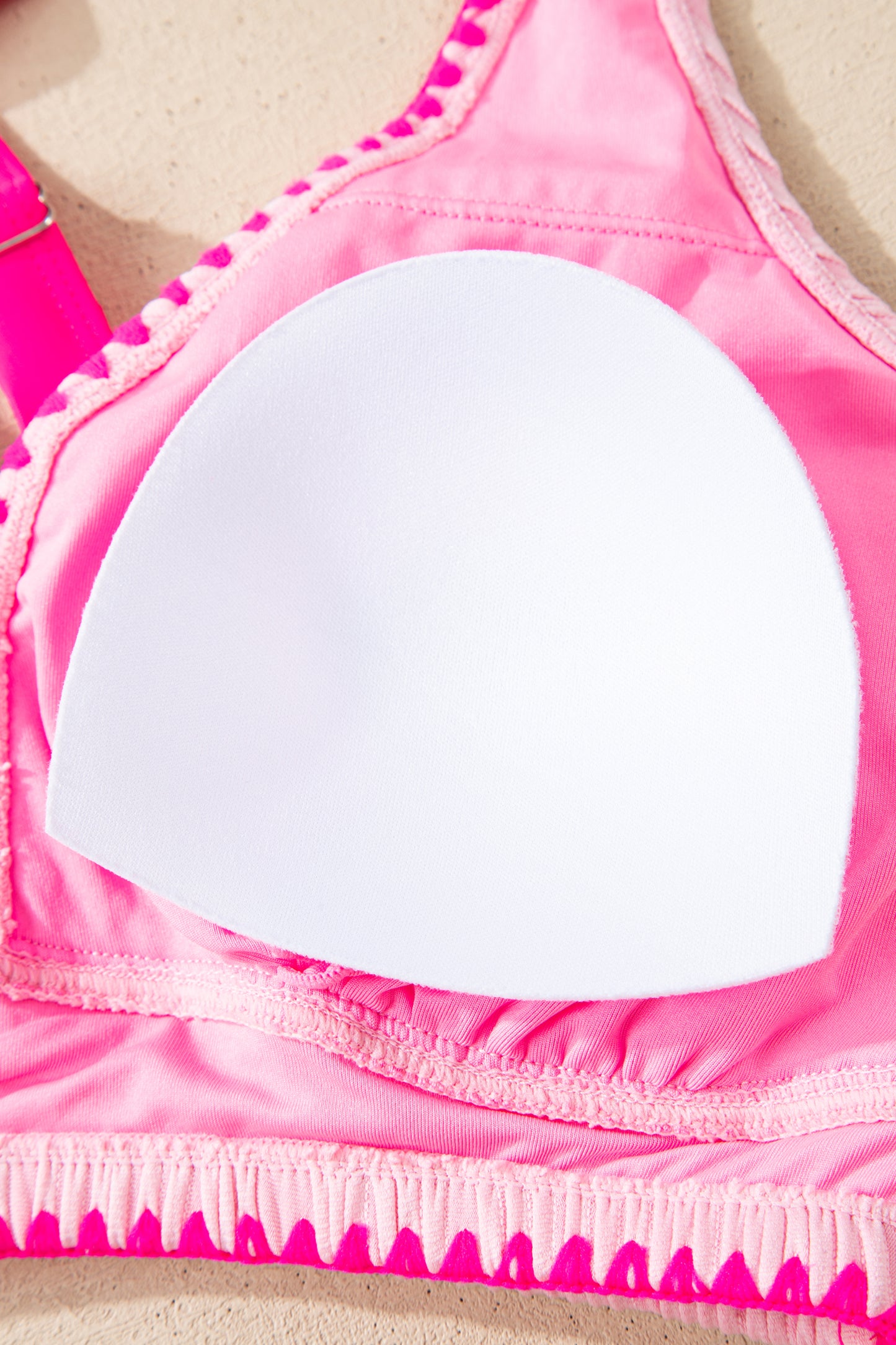 Shell Stitched Trim V Neck Textured Mix and Match High Waist Bikinis