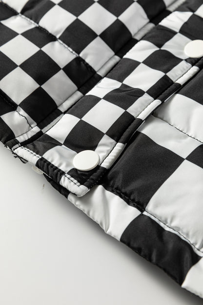 Brown Double Checked Stand Collar Cropped Puffer Vest