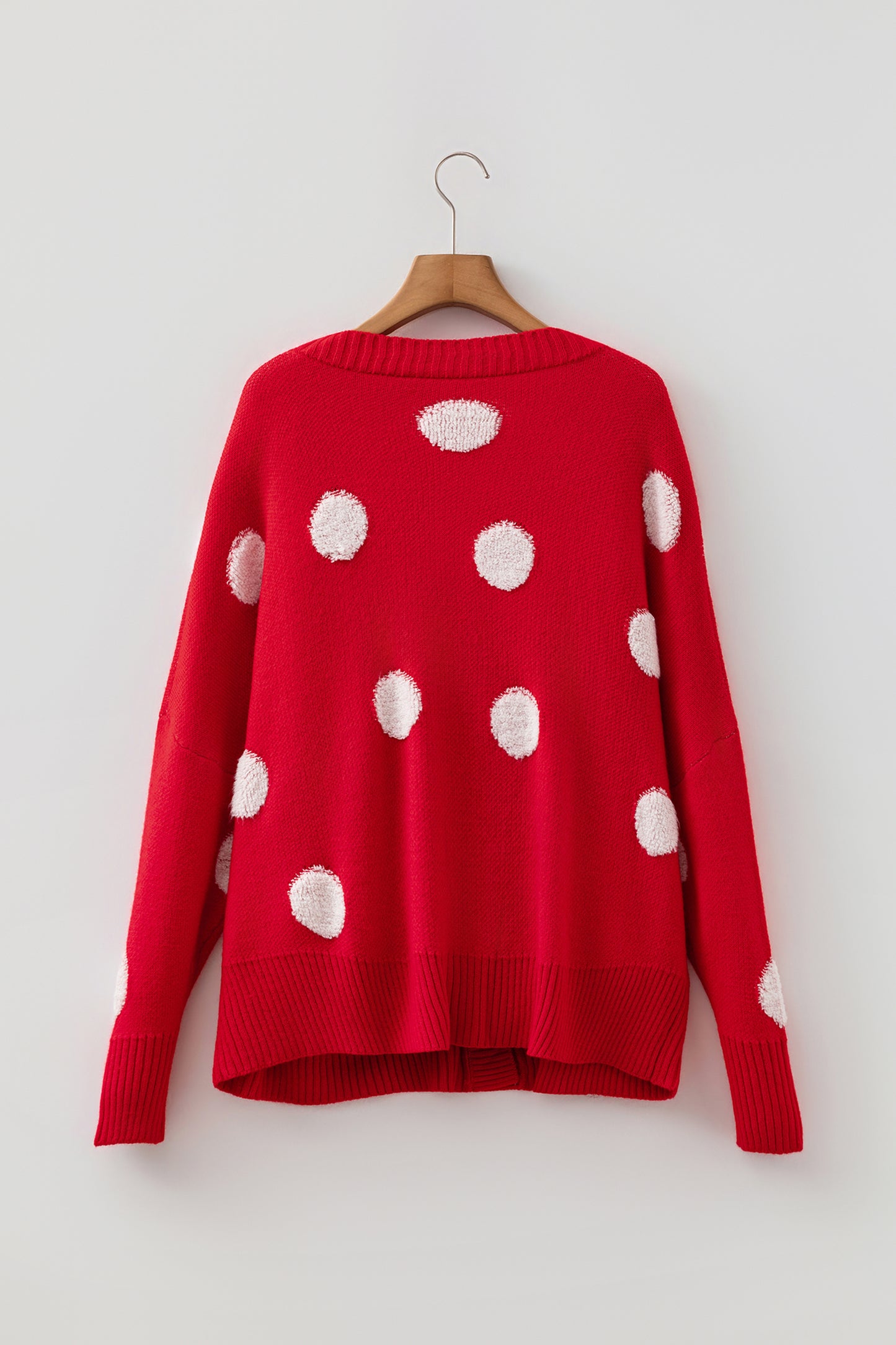 Polka Dot Button Front Oversized V Neck Cardigan