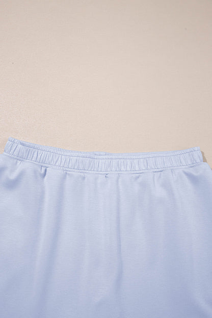 Puff Sleeve Pearl Embellished Scallop Trim Top 2 Piece Skort Set